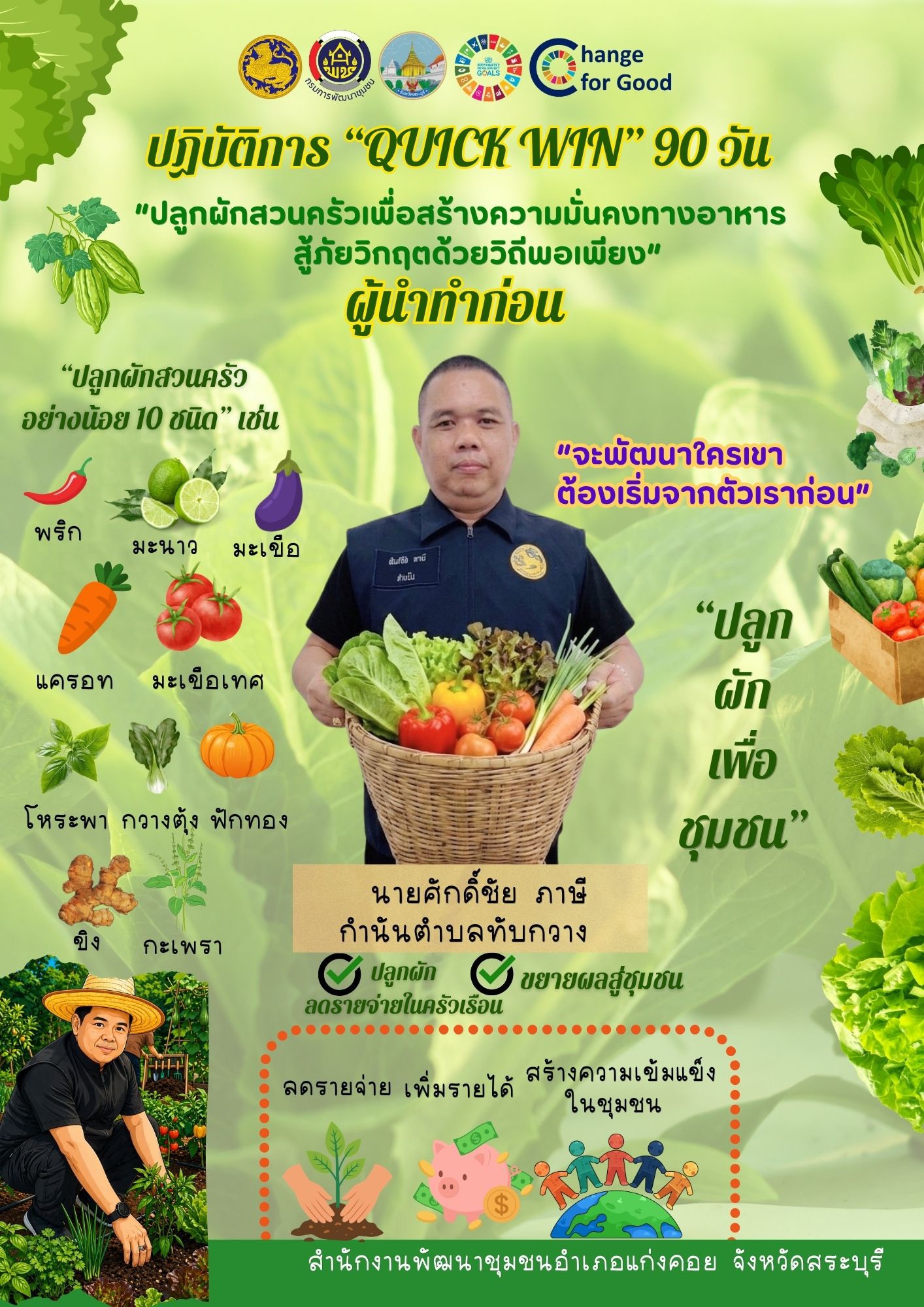 พช.แก่งคอย Kick Off ปฏิบัติการ “Quick Win” 90 วัน ปลูกผักสวนครัว สร้างความมั่นคงทางอาหาร